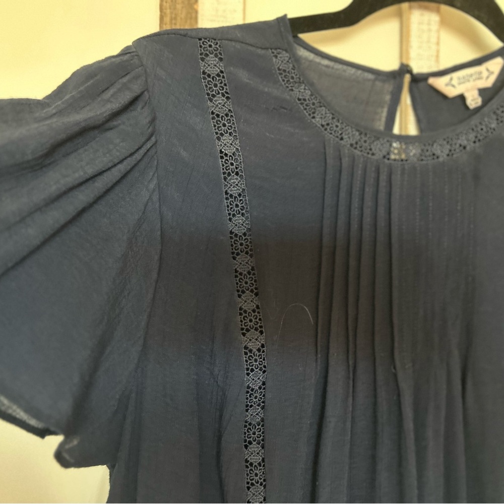 Nanette Lepore Dark Blue Blouse with Lace Accents - Picture 3 of 6